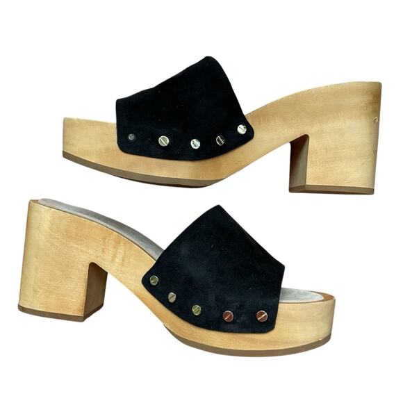 Veronica Beard Hannalee‎ Suede/Wood Clog Platform Sandal  Black 9 - Picture 6 of 8